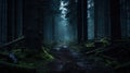 Path in a dark and scary forest Royalty Free Stock Photo