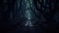 Path in a dark and scary forest Royalty Free Stock Photo