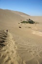 Path in desert with crescent moon lake Royalty Free Stock Photo