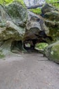 Path in the direction of the rock formation Huel Lee or Hohllay, old quarry, hollow stone Royalty Free Stock Photo