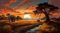 Elephants In Digital Fantasy Landscape: A Vibrant And Detailed Painting