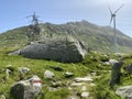 The Path of Energy der Pfad der Energie in the Gotthard wind farm or Windpark St. Gotthard and in the alpine mountainous Royalty Free Stock Photo