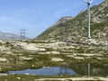 The Path of Energy der Pfad der Energie in the Gotthard wind farm or Windpark St. Gotthard and in the alpine mountainous Royalty Free Stock Photo