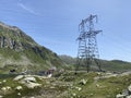 The Path of Energy der Pfad der Energie in the Gotthard wind farm or Windpark St. Gotthard and in the alpine mountainous Royalty Free Stock Photo