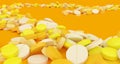 Path filled with yellow pills on a yellow background