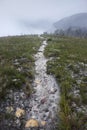 path into the fog on the mountain top Royalty Free Stock Photo