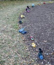 Path in the forest of children`s shoes Royalty Free Stock Photo