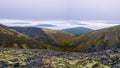 Path on the forest slope of the mountain in autumn in Khibiny, Kola Peninsula, Russia