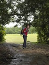 Path in the forest where female trekker will take Royalty Free Stock Photo