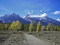 a path in the front of the rocky mountains Royalty Free Stock Photo