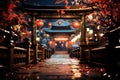 The path through a gate to a Japanese street city night, Japanese inspirations