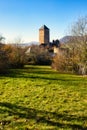 Green grass with shadows in front of Lichtenberg Castle