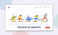 The Path of Growth Landing Page Template. Business People Running Characters Competing In Race With Obstacles Royalty Free Stock Photo