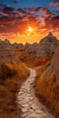 Vibrant Fantasy Badlands Trail With Autumn Colors And Spectacular Backdrops