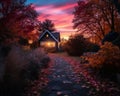 a path leading to a house in the fall