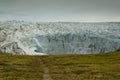 A path leading to the massive Russell glacier front, Greenland