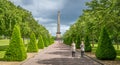 Path leading to Nelson`s Monument in Glasgow Green, Scotland. Royalty Free Stock Photo