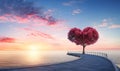 The path leading to the tree of love. A beautiful romantic flowering tree in the shape of a heart.