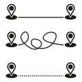 Path marker icons. Line navigation symbols. Vector directional lines. Black and white design.