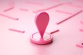 Path marker. Pink 3D location icon integrates GPS with direction pin Royalty Free Stock Photo