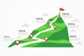 Path on mountain infographic to success. Six step mountain. Business strategy and target. climbing route to goal. business and