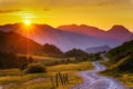 path in the mountains at sunset Royalty Free Stock Photo