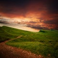 Path through a mystery mountain meadow to horizon