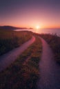 Path near the sea in Zarautz at sunset Royalty Free Stock Photo