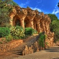 Path in the park by the stone columns.