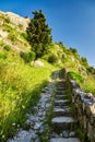 Path or road in mountains Kotor fort Montenegro