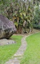 Path among rocks, plants, grass and trees in a national park.