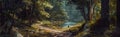 path that runs along a river inside a forest, AI Generative. Royalty Free Stock Photo