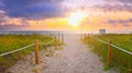 Path on the sand going to the ocean in Miami Beach Royalty Free Stock Photo