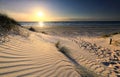 Path on sand to sea beach at sundown Royalty Free Stock Photo