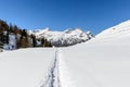 Path in snow and mountains, Cuneaz, Ayas valley (