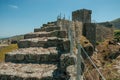 Path with steps over stone wall with balustrade