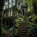 The Path of Time: Overgrown Staircase to Forgotten Ruins Royalty Free Stock Photo