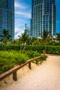 Path to the beach and highrises in South Beach, Miami, Florida. Royalty Free Stock Photo