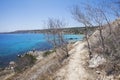 The path to Cyclop`s Cave. Sea coast. Cyprus landscape Royalty Free Stock Photo