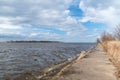 Path to estuary Vistula River to the Baltic Sea at windy day