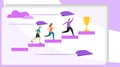 The path to the goal. People run up the stairs to their goal. Motivation to move to the goal. Vector illustration of success Royalty Free Stock Photo