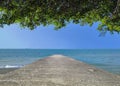 Path to nice sea beach in sunset sunshine with beautiful sky Royalty Free Stock Photo