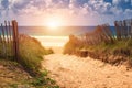 Path to sand beach with beachgrass. Way to the wide sandy beaches of the Atlantic. Royalty Free Stock Photo