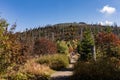Path to the summit of Luzny, beautiful autumn sunny day. Lusen mountain Bayerischer Wald nationalpark. Mountain Lusen in the bavar