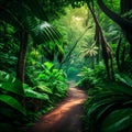Path in the tropical forest. Pathway in the jungle. Nature background Generative AI Royalty Free Stock Photo