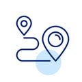 Path between two map pointers. Navigation and location icon. Pixel perfect, editable stroke line Royalty Free Stock Photo