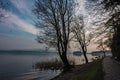 Path of the Varese lake at sunset.