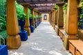 Path for walk, walkway, decorated with sand stone pillars . Royalty Free Stock Photo