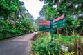 Path way with directional sign post at Singapore Botanic Gardens. Royalty Free Stock Photo
