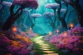 path way to beautiful magical forest fantasy ai generated